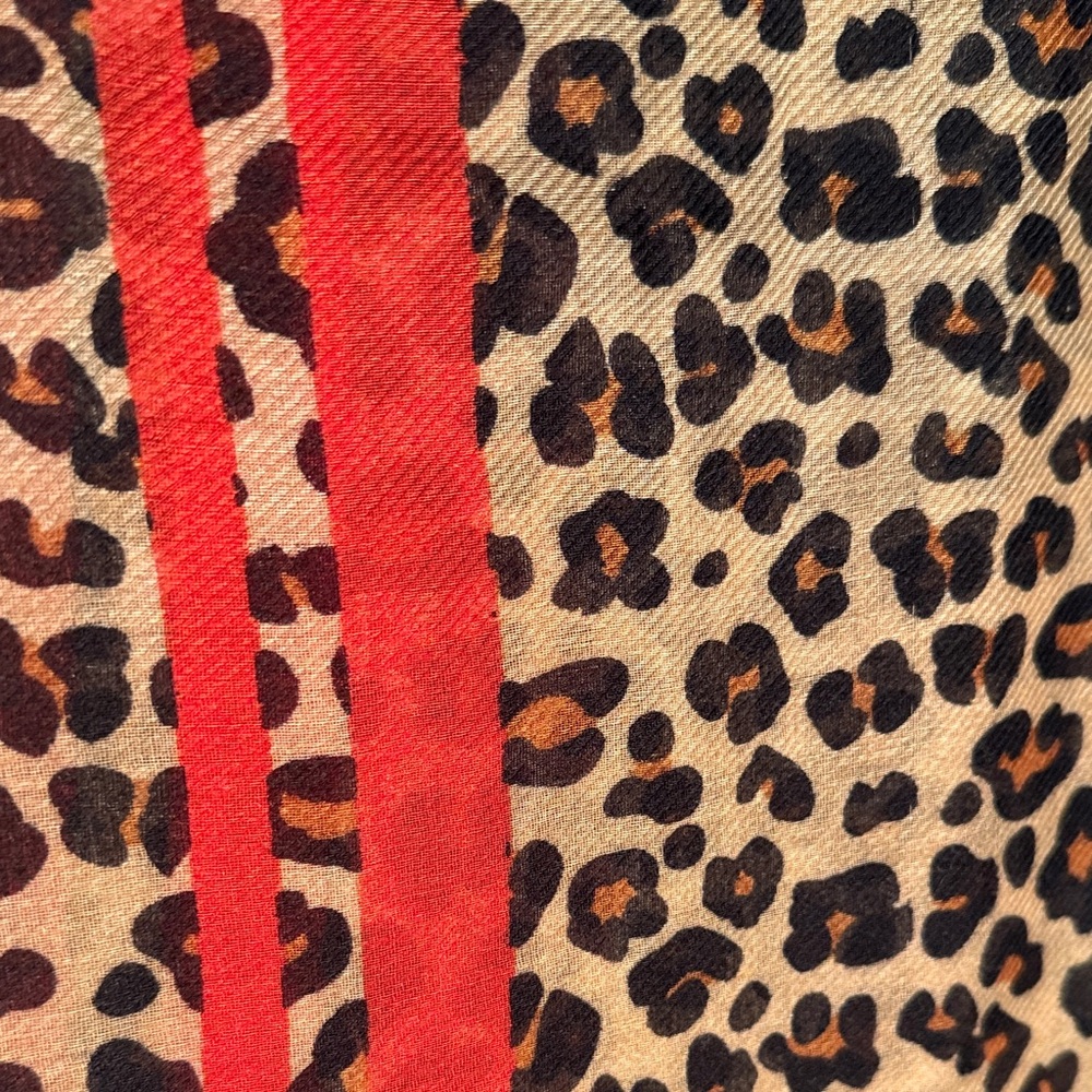 Leopard Print Scarf with Red Accent - Picture 2 of 5